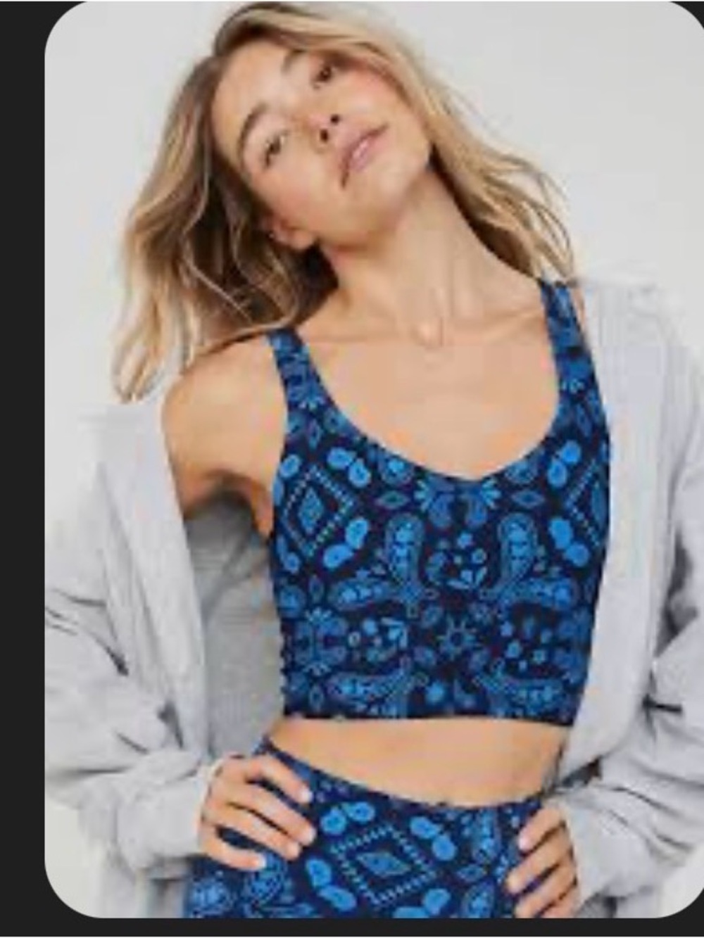 aerie Blue Patterned Longline Sports Bra